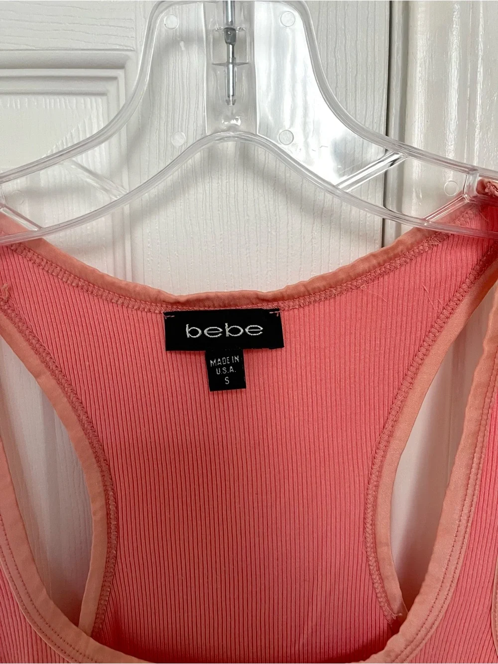 Bebe Coral-Peach Pink Ribbed Racerback Tank - Picture 2 of 2
